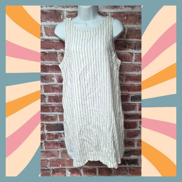 A NewโDay Mini Dress White Striped Size M Sleeveless Linen Blend Pockets NEW - Picture 1 of 6